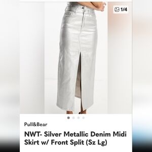 Pull&Bear Silver Metallic Midi Skirt